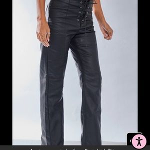 PRETTYLITTLETHING laced up leather long black pants size 0